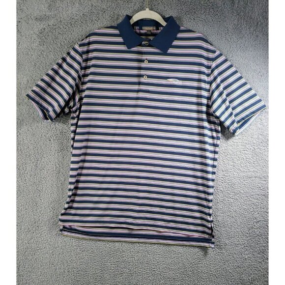 Peter Millar Shirt Mens Large Summer Comfort Polo Stretch Pink Blue Striped - Picture 1 of 12